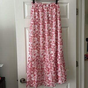 Sweetly Blooming Ivory Floral Print Tiered Maxi Skirt